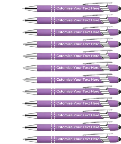 Vista 14 de Kingluu 24 unidades de bolígrafos personalizados con lápiz óptico, escritura suave, tinta negra, bolígrafos personalizados con su nombre, logotipo