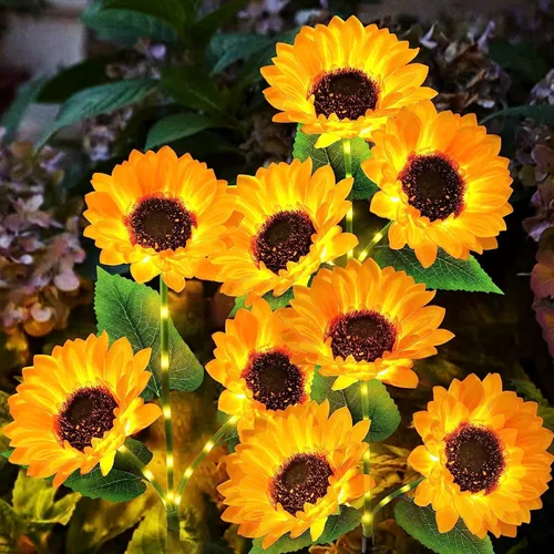 Vista 9 de KOOPER Luces solares para decoración de jardín al aire libre, paquete de 3 luces solares mejoradas para jardín con 9 luces de girasol más grandes