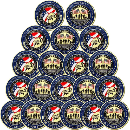 Vista 7 de Huquary 20 monedas militares de desafío para veteranos, monedas de agradecimiento por tu servicio, regalos para el día de los veteranos, regalos