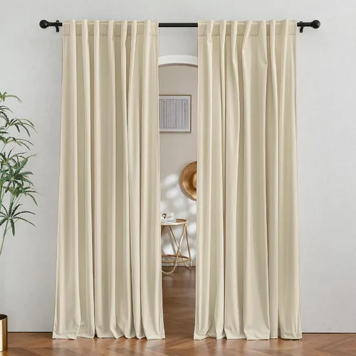 Vista 22 de RYB HOME Cortinas 100% opacas de terciopelo blanco para dormitorio, pestaña trasera y bolsillo para barra, aislamiento térmico, cortinas