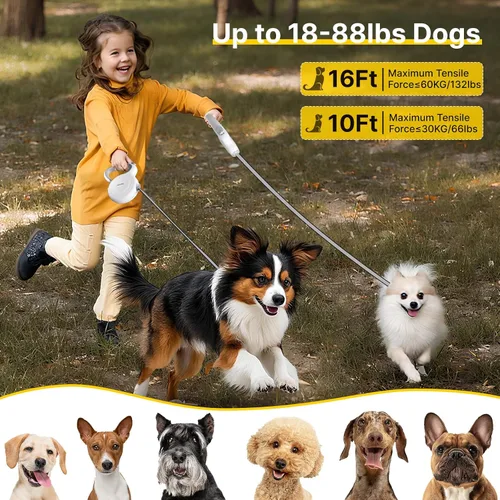 Vista 9 de Correa retráctil de 10 pies para perros pequeños y medianos, peso ligero, 360°, sin enredos, cinta de nailon fuerte y mango ergonómico
