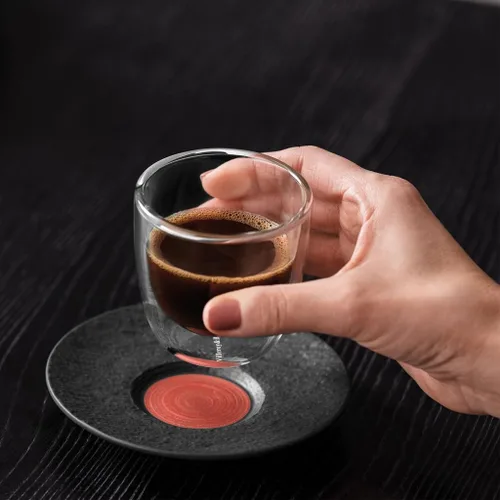 Vista 4 de Villeroy & Boch - Fabricación Rock Glow cafe au lait platillo, platillo discreto hecho de porcelana premium, apto para lavavajillas, cobre, negro