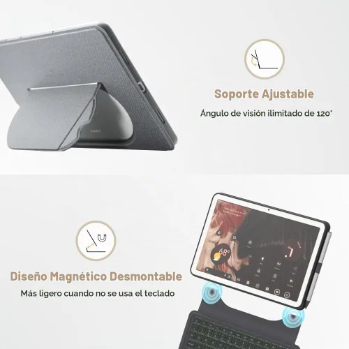 Vista 3 de Funda con teclado EIP Magnetix para tableta Google Pixel de 11 pulgadas (modelo 2023) Detachable magnetic keyboard, adjustable viewing angle