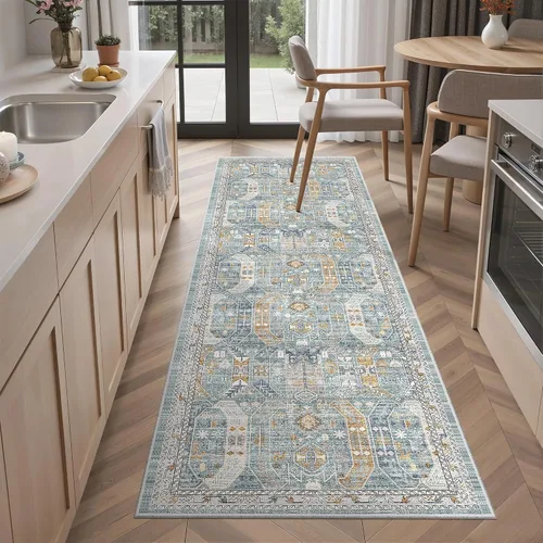 Vista 281 de Madane Alfombra lavable de 2 x 3 pies, alfombra de entrada pequeña, antideslizante, vintage, para entrada interior, alfombra de pelo bajo