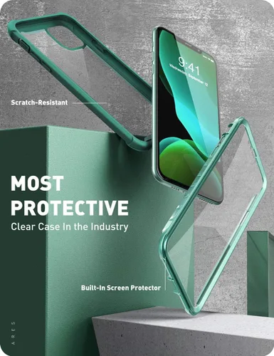 Vista 3 de i-Blason Ares - Funda para iPhone 11 de 6.1 pulgadas (versión 2019), funda transparente resistente de doble capa con protector de pantalla integrado