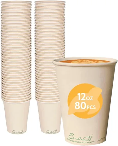 Vista 8 de Tazas de café desechables 100% compostables (paquete de 80 onzas) Vasos de papel hechos de bambú, ecológicos, biodegradables de alta calidad
