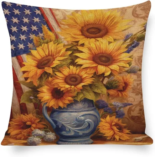 Vista 11 de Funda de cojín de lino para decoración del hogar al aire libre, 4 de julio, Día de la Independencia, celebración del 4 de julio, celebración retro