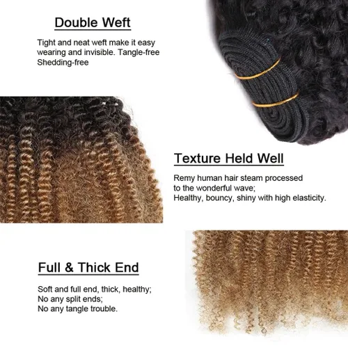 Vista 4 de Mongol Ombre afro rizado rizado paquetes cabello humano 18 20 22 pulgadas Afro rizado 1B/30