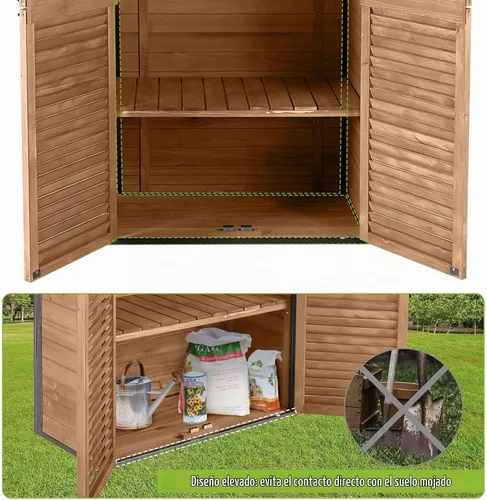 Vista 6 de Cobertizo de almacenamiento para exteriores, armario de jardín con marco de hierro resistente, cobertizo de jardín grande con piso, impermeable