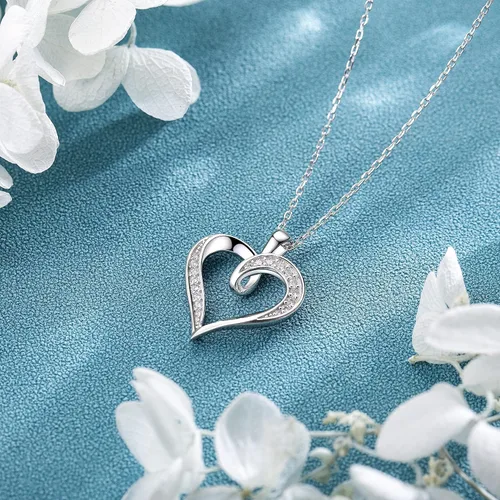 Vista 5 de Billie Bijoux Collar de corazón de plata de ley 925 chapado en platino redondo con circonita cúbica y diamante fino, regalo para mujeres y niñas