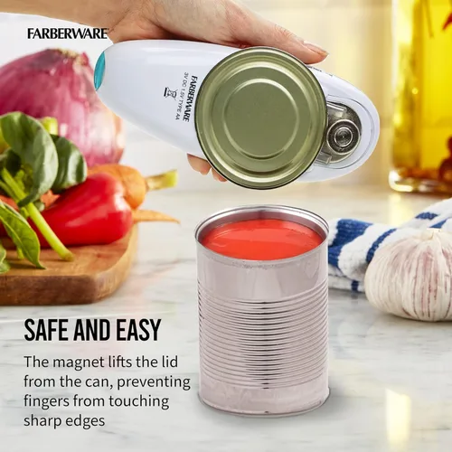 Vista 3 de Farberware Abrelatas automático compacto con pilas, manos libres, para cualquier tamaño de lata, con imán para quitar de forma segura la tapa