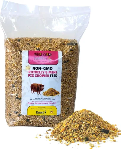 Vista 8 de Alimento para potbelly y mini cerdo sin OMG, 12% de proteína para cerdos maduros, fortificado con vitaminas A, D, E, minerales y algas, bolsa de 40