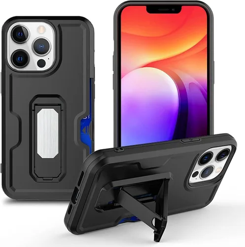 Vista 9 de Funda para iPhone 13/13 Mini/13 Pro/13 Pro Max, cubierta de protección completa, cubierta de policarbonato con ranura para tarjetas con soporte