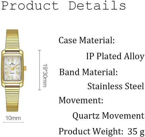 Vista 7 de CARLIEN Reloj de cuarzo para mujer, clásico, clásico, rectangular, impermeable, correa de acero inoxidable, pequeño, delicado, dorado, plateado