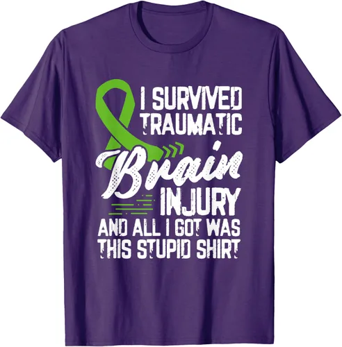 Vista 46 de Camiseta traumática con cinta verde para concienciación de lesiones cerebrales traumáticas I survived TBI, Negro, S