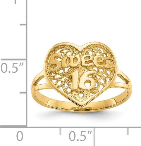 Vista 3 de Anillo de oro amarillo de 14 quilates con diseño de corazón dulce de 16 quilates