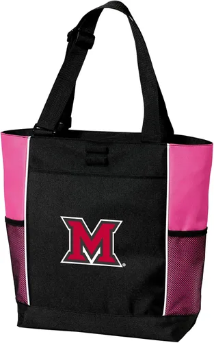 Vista 8 de Broad Bay Miami University of Ohio Tote Bag Zippered Carryall RedHawks Logo, 600D Polyester Canvas, Adjustable Web Handles, Front Pocket, Side