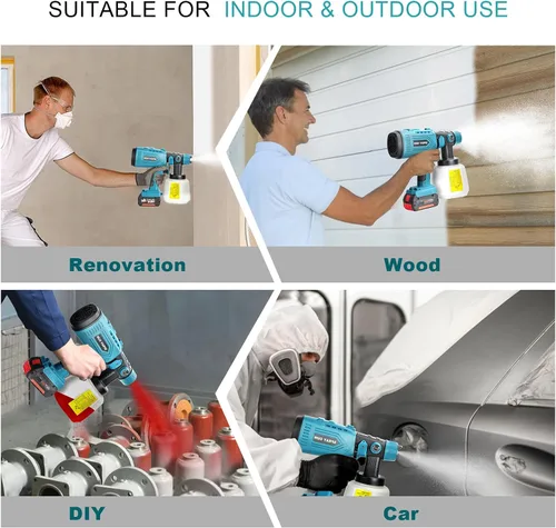Vista 8 de Pulverizador de pintura inalámbrico para batería Bosch de 18 V, pistola de pintura de mano con 3 patrones de pulverización y 4 boquillas, ideal