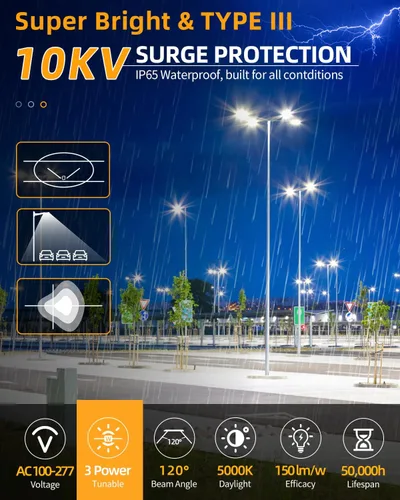 Vista 2 de 3 luces LED de estacionamiento de 150 W, 120 W, 90 W, caja de zapatos LED 5000 K, ajustador deslizante ajustable, lámpara de calle al aire libre