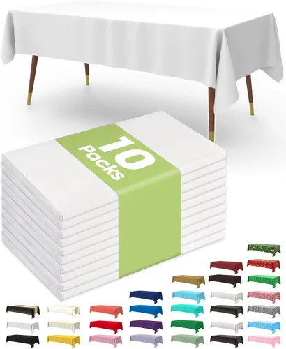 Vista 19 de Pureegg Juego de 10 manteles de plástico desechables, 54 x 108 pulgadas, para fiestas de cumpleaños, picnic, manteles blancos, rectangulares