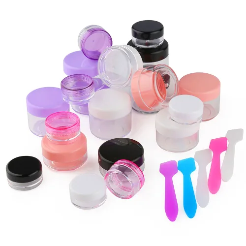 Vista 8 de Accmor 15 tarros transparentes vacíos, recipientes de muestra de plástico con tapas, tarros de cosméticos de tamaño de 0.35/0.53/0.7 onzas con 5