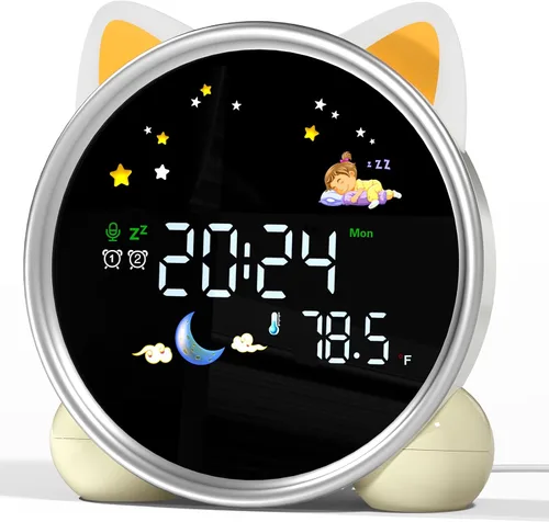 Vista 11 de ANALOI Reloj despertador para niños, reloj despertador Ok to Wake para niños, reloj de luz nocturna para dormitorio, reloj despertador para gatos