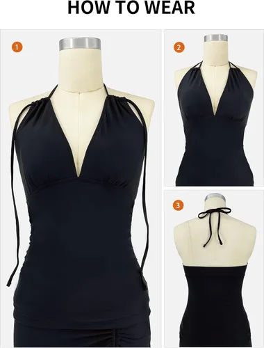 Vista 6 de SuperPrity Women 3 Piece Tankini Swimsuits Halter Tummy Control Bathing Suits with Bikini Bottom Skirt(Available in Plus)