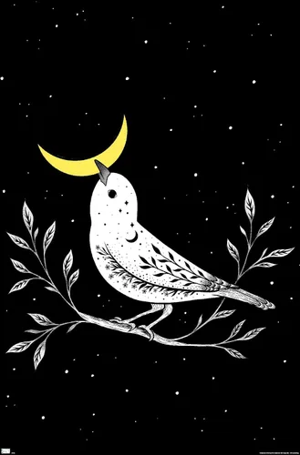 Vista 9 de Trends International Dibujo episódico - Póster de pared de pájaro lunar Versión enmarcada Barnwood