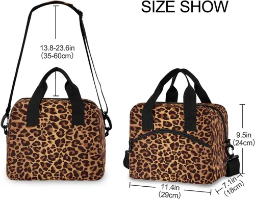 Vista 6 de Bolsa de almuerzo con estampado de leopardo animal, lonchera aislada Correa de hombro ajustable impermeable para niños, niñas, niños, escuela