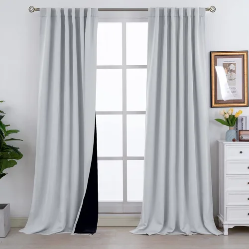 Vista 100 de BGment Cortinas 100% opacas beige de 63 pulgadas de largo con forro aislante térmico, bolsillo para varilla y lengüeta trasera de doble capa