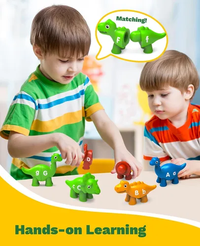 Vista 3 de 26 piezas de juguetes de aprendizaje del alfabeto de dinosaurios para 18M+, juguetes educativos Montessori para niños de 3, 4, 5 años, actividades