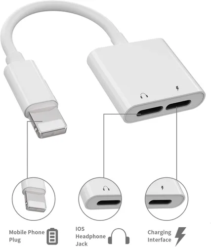 Vista 2 de Paquete de 2 adaptadores de conector para auriculares con certificación MFi de Apple, para cargar iPhone 7/8Plus/X/Xr/Xs/SE/11/12/Pro/Max/ipad