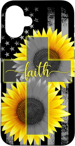 Vista 23 de Faith Jesus Cross Sunflower American Flag Patriotic Black Case for iPhone 17