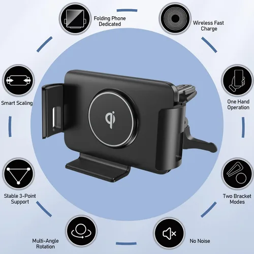 Vista 4 de Soporte inalámbrico para cargador de coche para iPhone Duo Samsung Z Fold