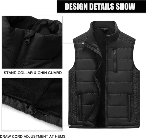 Vista 8 de Msmsse Chalecos de invierno para hombre, con forro polar, acolchado, casual, sin mangas