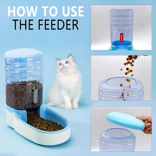 Vista 5 de kathson Comedero automático para gatos de 1 galón con gravedad, dispensador de comida para perros, gran capacidad, cuenco de comida para mascotas
