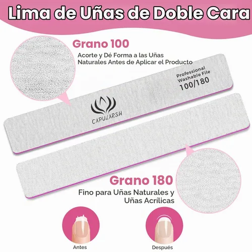 Vista 2 de 18 limas de uñas acrílicas – Capularsh 100/180 Grit Professional Double Side Emery Boards, lima de uñas gruesas reutilizables para inmersión de gel