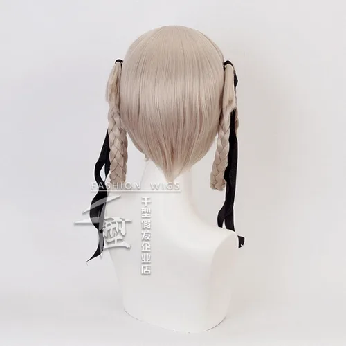 Vista 6 de SYIBOO Anime Kakegurui Kirari Momobami 35cm Short Wigs Gray Braids Styled Clip on Cosplay Wig+ Wig Cap