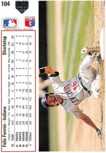 Vista 2 de 1991 Upper Deck #104 Felix Fermin NM-MT Cleveland Indians Baseball Cleveland Indians