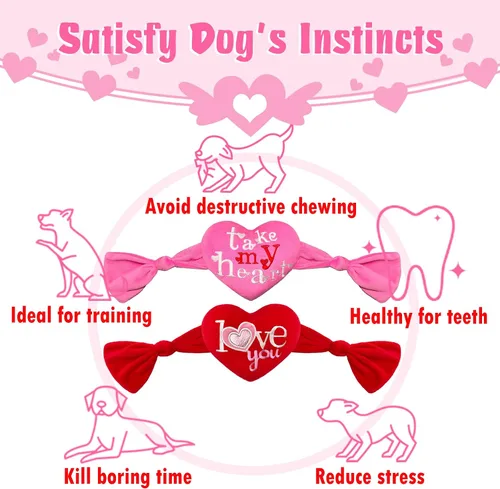 Vista 5 de Valenine's Day - Paquete de 2 juguetes para perros con forma de corazón, regalos para el día de San Valentín para perros pequeños y medianos
