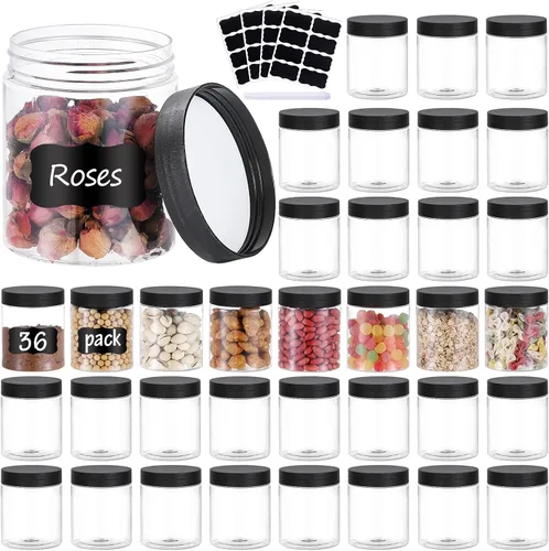 Vista 9 de OUSHINAN 48 frascos de plástico de 8 onzas con tapas de rosca, etiquetas, recipientes redondos vacíos rellenables para almacenar alimentos secos