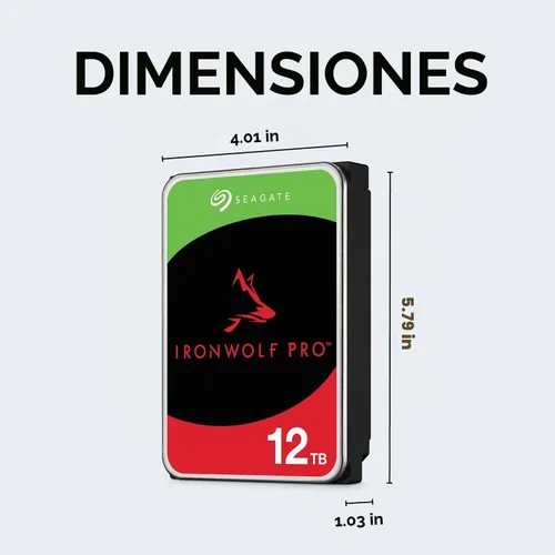 Vista 2 de Seagate IronWolf Pro, 12 TB, Enterprise NAS HDD interno - CMR 3.5 pulgadas, SATA 6 Gb/s, 7.200 RPM, caché de 256 MB para almacenamiento conectado a