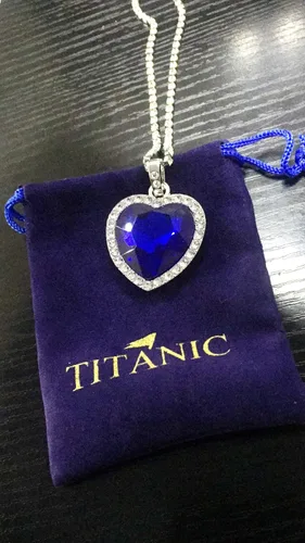 Vista 2 de Nuevo collar de corazón de cristal azul grande con cadena de cristal joyería regalo plateado
