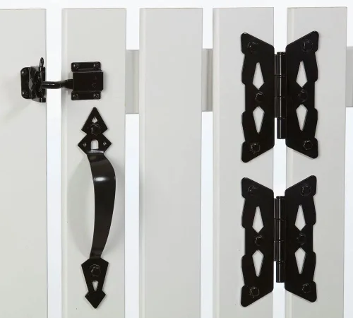 Vista 6 de National Hardware N109-300 V8418 - Kit de puerta de bisagra decorativa de mariposa en color negro Includes 2 Hinges, Latch, Pull and Hardware