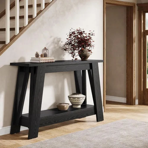 Vista 6 de Tribesigns Mesa consola de granja de 41.3 pulgadas, mesa de entrada de madera de 2 niveles con almacenamiento, rústica estrecha detrás del sofá