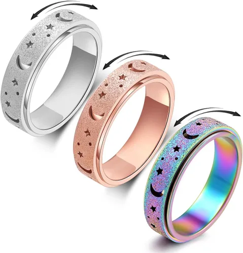 Vista 12 de Anillo de ansiedad OreilleStar para mujer, anillo de dedo de acero inoxidable, juguetes de dedo para adultos, anillos giratorios para el pulgar 2