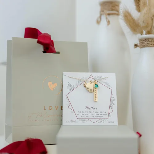 Vista 7 de Collar de piedra natal con nombre personalizado relleno de oro de 14 quilates, joyería de piedra natal del día de la madre, colgante de mamá