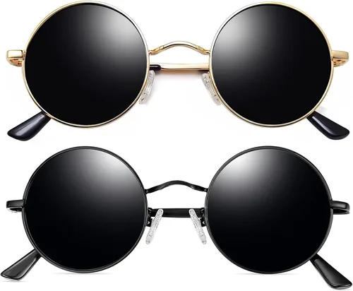 Vista 50 de Joopin Gafas de sol redondas pequeñas Hippie Circle Teashades Traje de protección UV Todo negro