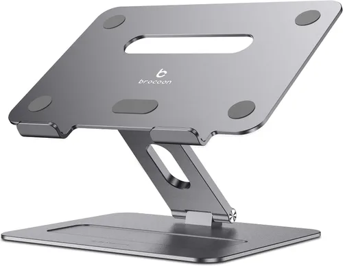 Vista 8 de Soporte ajustable para computadora portátil MacBook para escritorio Elevador ergonómico de aluminio para laptop con ventilación térmica, Negro