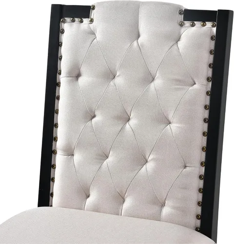 Vista 8 de Elegante juego de mesa de comedor de cocina de 6 piezas, mesa rectangular de madera y 4 sillas copetudas de respaldo alto y 1 banco, juego de mesa